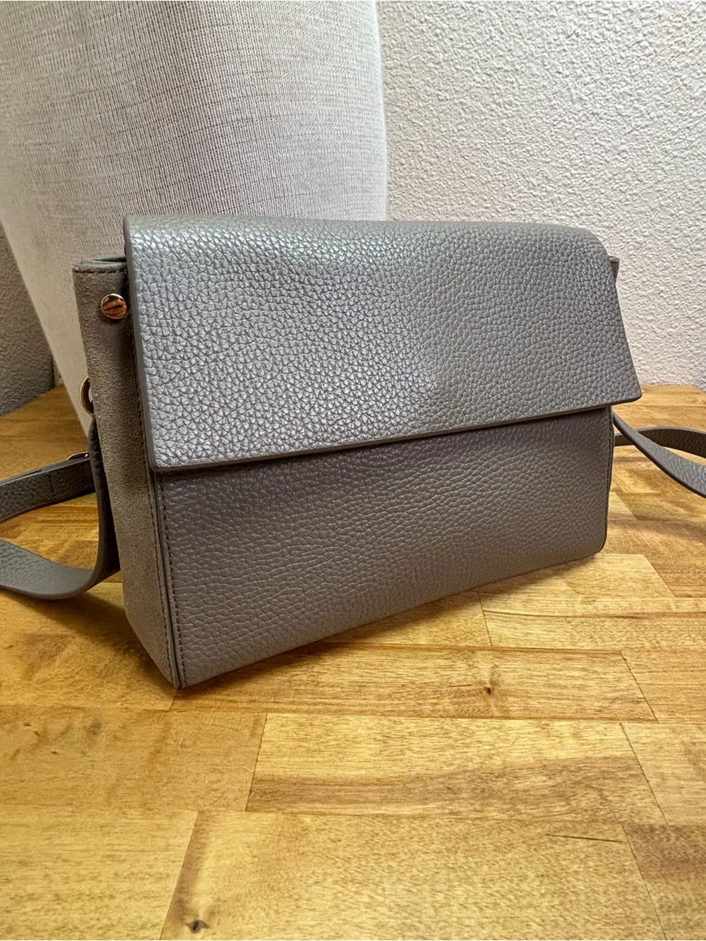 Treasure & Bond Leather Suede Flap Crossbody Bag Grey Taupe Purse Medium